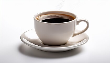 Obraz premium Fresh Brewed Black Coffee in White Cup on White Background