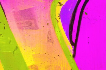Bold neon graffiti art in vibrant pink, yellow, green. 80s, acid style, fluorescent glow. Urban murals, digital art, modern 2000s visual, creative banner, summer energy visuals.