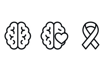 Linear brain and mental health awareness icons set