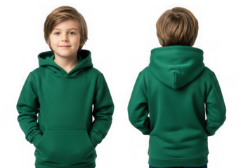 Green hoodie on a child isolated on transparent background