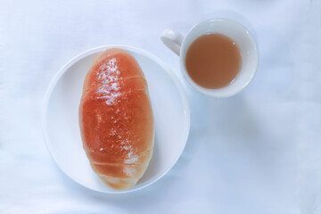 Shio Pan, Salzstangerl bread or Austria bread or Japanese bread and hot tea