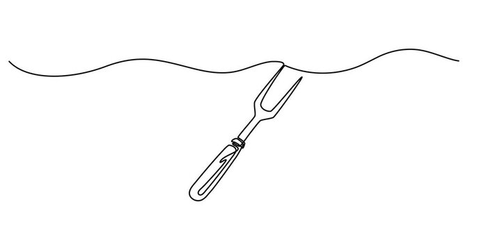 Animated self continuous one line drawing of Two-Pronged Carving Fork with Wooden Handle animation motion , continuous one line drawing carving fork, single line drawing kitchen tool, animation
