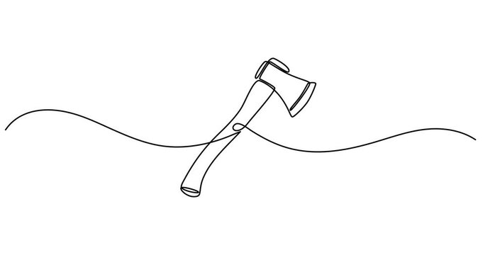 Animated self drawing of  Continuous line drawing of an axe. Tool to split and cut wood or harves timber. Simple flat hand drawn style vector for tool in engineering and construction, Animated, motion