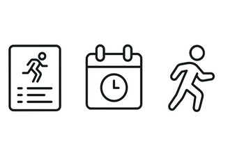 Fitness schedule icons: linear style runner, calendar, and exercise symbols