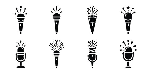 Illustration of the new year celebration microphone silhouette vector icon set. happy New Year 2026 vector icons