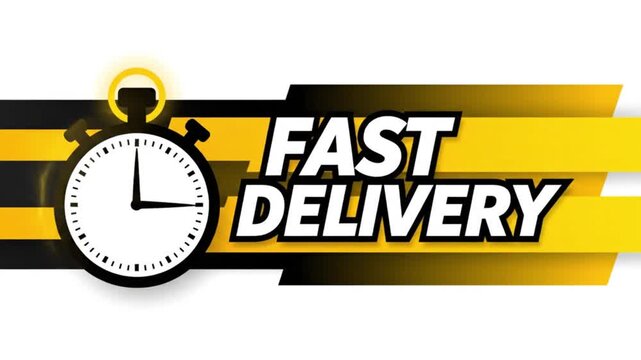 Fast Delivery Service Animation with Ticking Stopwatch on Yellow Speed Lines
Express Shipping and Logistics Concept Motion Graphics on White Background