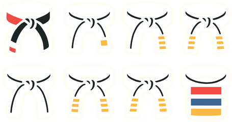 Martial arts black belt set with patches and stripes on gradient background