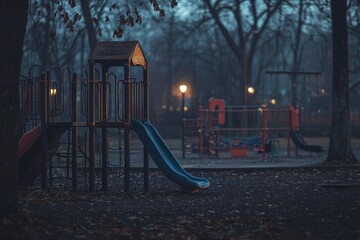 Childrens playground featuring a colorful slide and surrounding play area for outdoor fun
