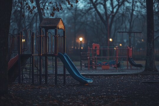 Childrens playground featuring a colorful slide and surrounding play area for outdoor fun