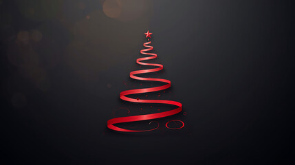 Festive red ribbon forming Christmas tree shape