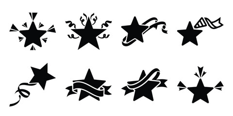 Fototapeta premium Illustration of the new year party ribbon star silhouette vector icon set. happy New Year 2026 vector icons