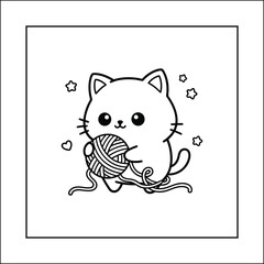Bold and Easy Cat Cozy Activity Moment Coloring Page Vector