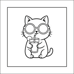 Bold and Easy Cat Cozy Activity Moment Coloring Page Vector