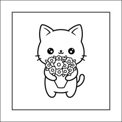 Bold and Easy Cat Cozy Activity Moment Coloring Page Vector