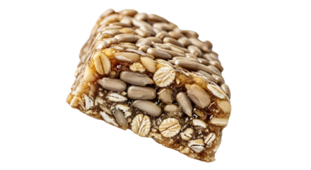 Close-up of a healthy granola bar with sunflower seeds and oats, perfect for snacks and nutritious on-the-go meals