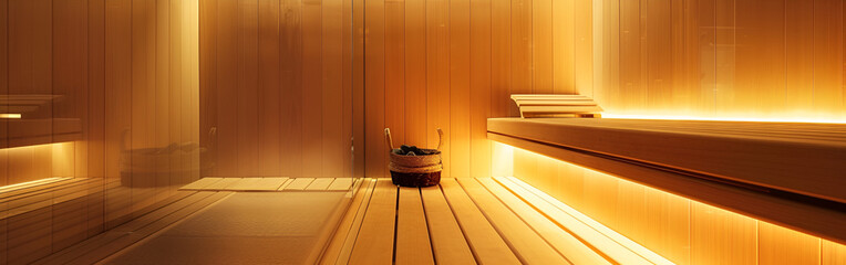Relax and rejuvenate inside a luxurious sauna with warm lighting and wooden benches offering ultimate wellness retreat