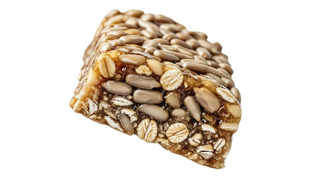 Close-up of a healthy granola bar with sunflower seeds and oats, perfect for snacks and nutritious on-the-go meals - Powered by Adobe