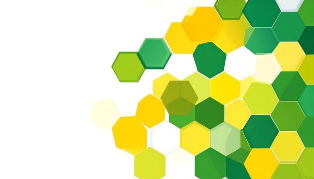 Abstract design featuring yellow and green hexagons on white background, creating a modern and vibrant pattern