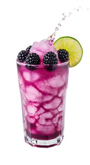 Refreshing blackberry cocktail with crushed ice and lime garnish, vibrant purple drink splash, perfect for summer parties