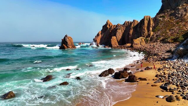 Aerial View of Cabo da Roca&rsquo;s Rugged Cliffs and Wild Beaches &mdash; Dramatic Atlantic Coastline and Untouched Nature Captured by Drone in Portugal&rsquo;s Westernmost Point