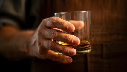 Man Holding Glass of Whiskey - Close-up