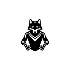 A bold stylized wolf mascot design featuring a fierce expression, muscular upper body