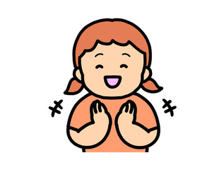 拍手する　茶髪の女の子