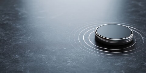 a minimalist desktop device surface that uses ultrasound to create tactile sensations in mid-air without physical touch, showing a subtle energy field effect