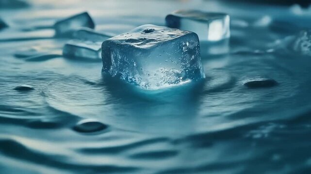 濃い液体の中に氷の塊がゆっくりと沈むマクロシネマティック01