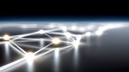 An abstract illustration of a network with glowing nodes and lines, set against a dark background, suggesting connectivity and data flow.