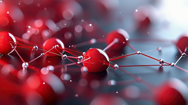 Close-up of a network of red spheres connected by lines, with silver nodes, against a blurred background. The image evokes concepts of connection and data.