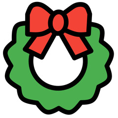 Christmas Wreath Icon – Flat Color Vector