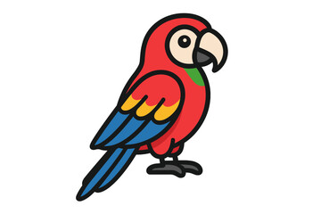 Fototapeta premium Brightly colored tropical parrot with red, blue, and yellow plumage standing isolated on white