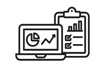 Laptop screen and clipboard showing business data analysis and task management