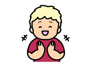拍手する　金髪の男の子