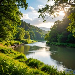 Serene river valley at sunset (1)