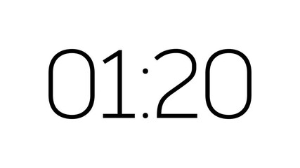 Digital timer  from zero to 5 minutes great for time management concepts, countdown events, and presentation visuals. Suitable for tech themes.