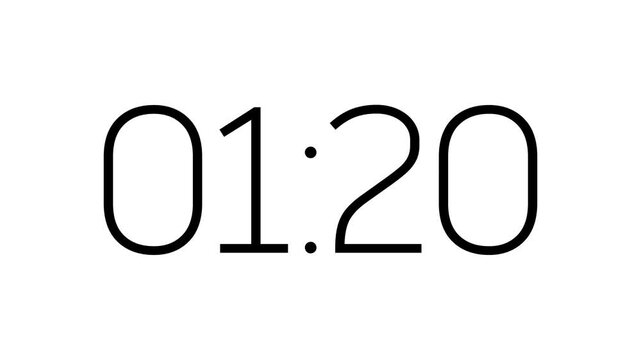 Digital timer  from zero to 5 minutes great for time management concepts, countdown events, and presentation visuals. Suitable for tech themes.