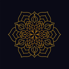Golden mandala design on dark background, intricate floral pattern.