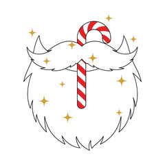 Santa claus beard and moustache with candy canes isolated on white background
