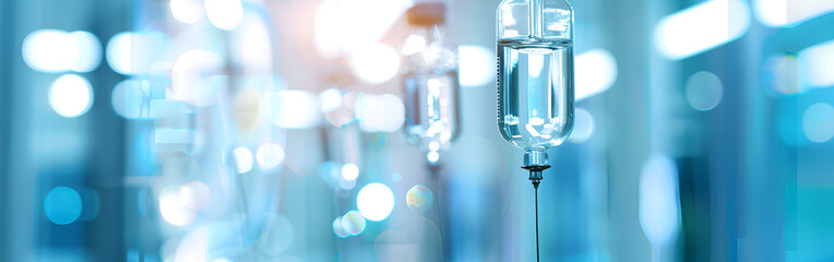 Intravenous drip with medicine in a bright, clean hospital room helps patient recovery process