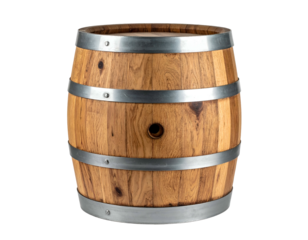 Wooden barrel with metal bands, isolated