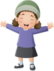 Happy little girl cartoon wearing winter clothes