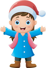 Cartoon little girl wearing winter clothes