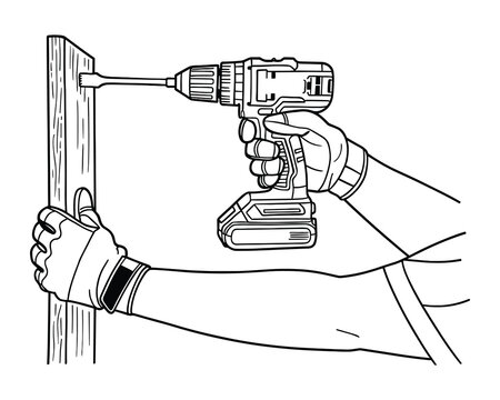 Construction: Hand Drilling Wood With Cordless Drill Machine Graphic Icon