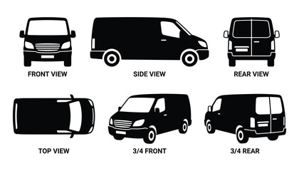 Obraz premium Comprehensive Van Illustration Depicting Front, Side, Rear, and Top Views