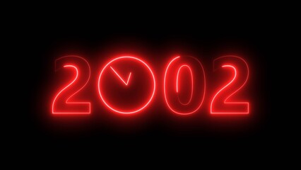 2002 digital text celebration and Calendar neon bright red color illustration. Clock icon timer concept on black background.