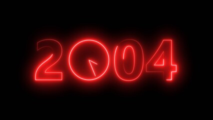 2004 digital text celebration and Calendar neon bright red color illustration. Clock icon timer concept on black background.