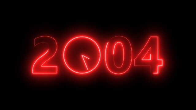 2004 digital text celebration and Calendar neon bright red color illustration. Clock icon timer concept on black background.