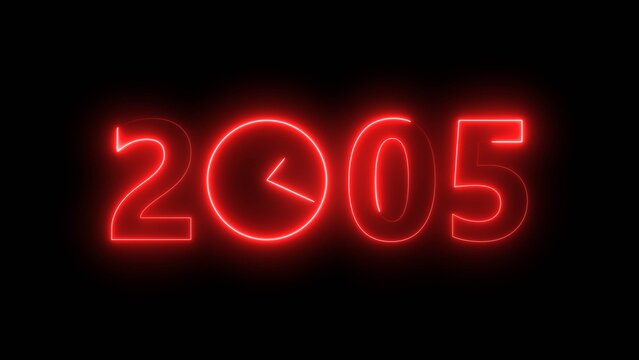 2005 digital text celebration and Calendar neon bright red color illustration. Clock icon timer concept on black background.